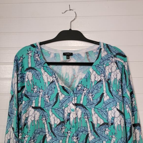 Talbots Plus Size 3XP Petite Cardigan Sweater Preppy Giraffe Print Safari Preppy - Picture 2 of 9